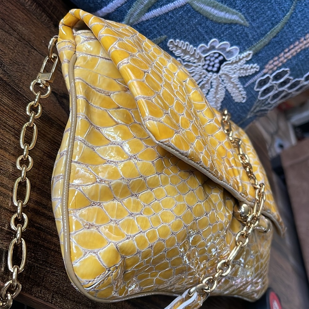 MCM Yellow Snakeskin Pattern Clutch/ Shoulder Women's Bag - Picture 5 of 12